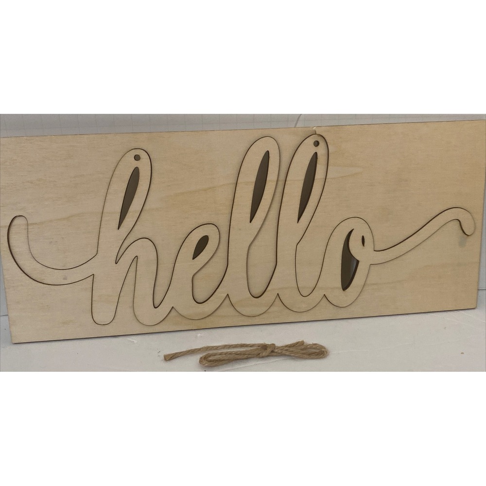 Vosarea‎ Hello Wood Sign Wall Decoration Plaque Natural Unfinished 35x14cm